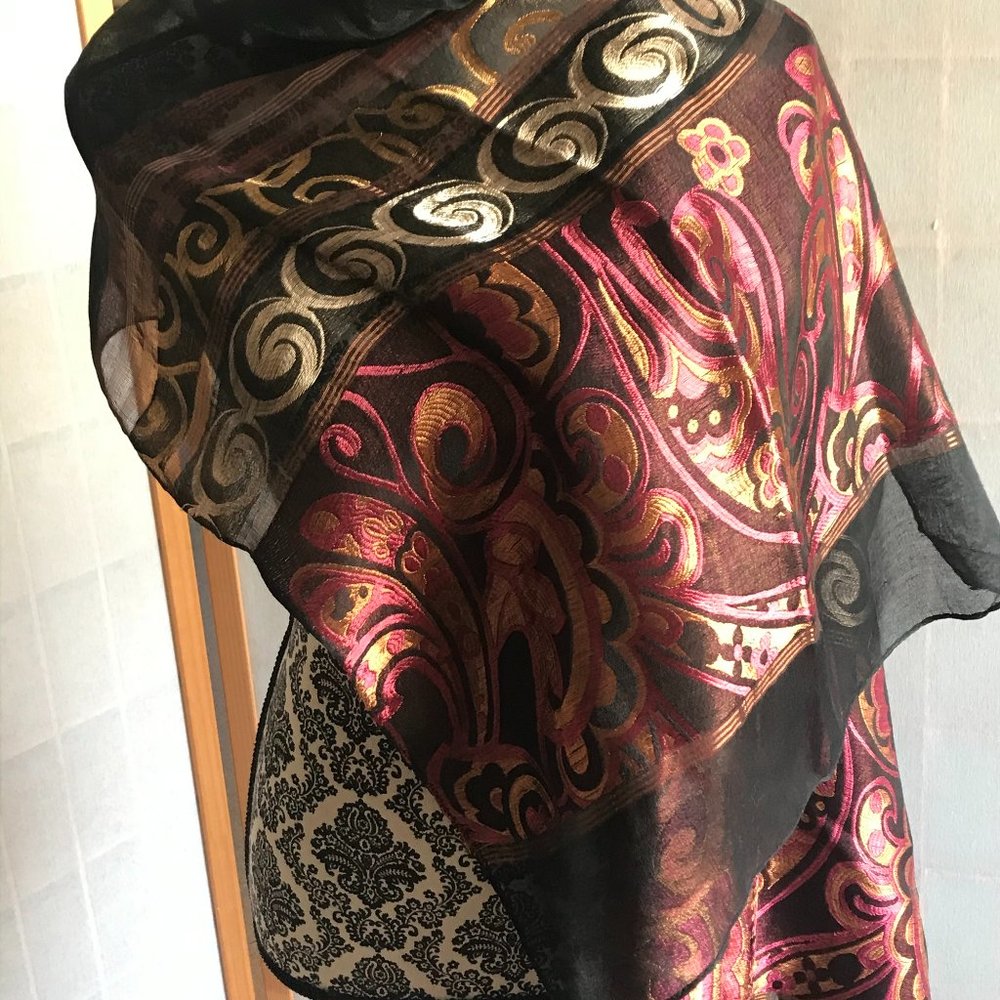 Sheer evening scarf; black scarf